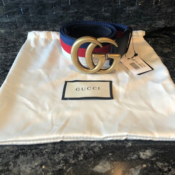 Gucci Striped Canvas and Leather Belt - Picture 2 of 5